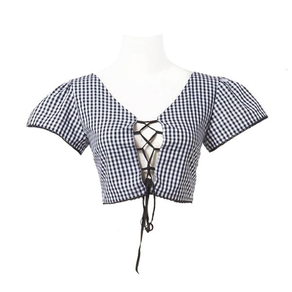 

2021 new summer meadow french vintage short women bandage dig multi way chess wearing blusa prah, White