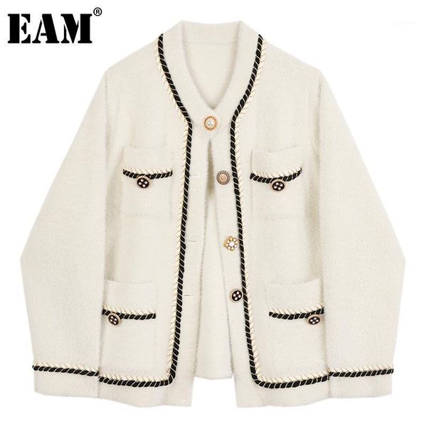 

eam] loose fit apricot brief temperament jacket new round neck long sleeve women coat fashion tide spring autumn 2020 1db1081, Black;brown