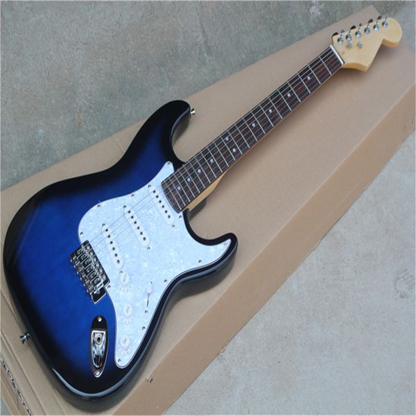 Guitarra eléctrica de 6 cuerdas, pintura azul degradado, diapasón de palisandro, herrajes cromados