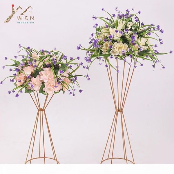 

10шт вазоны золото белый цветок стенд 70см 50см металл-роуд lead свадебные цветы centerpiece стойки для партии событие украшение t190929