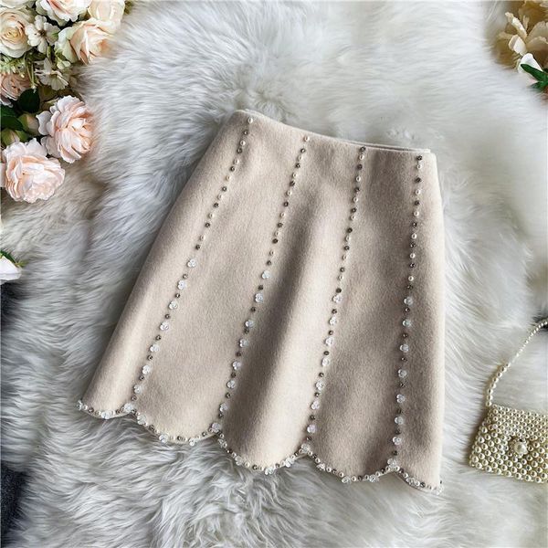 

2021 new autumn female style fashion decoration high line of wool cloth miniskirt y367 wc88, Black