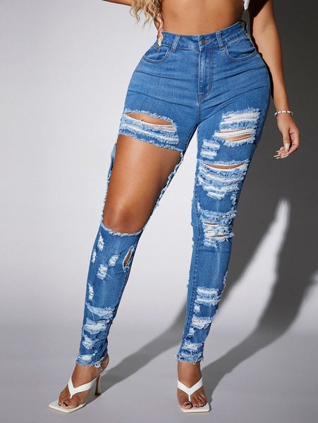 

sxy high waisted ripped raw hem skinny jeans o1pr#, Blue