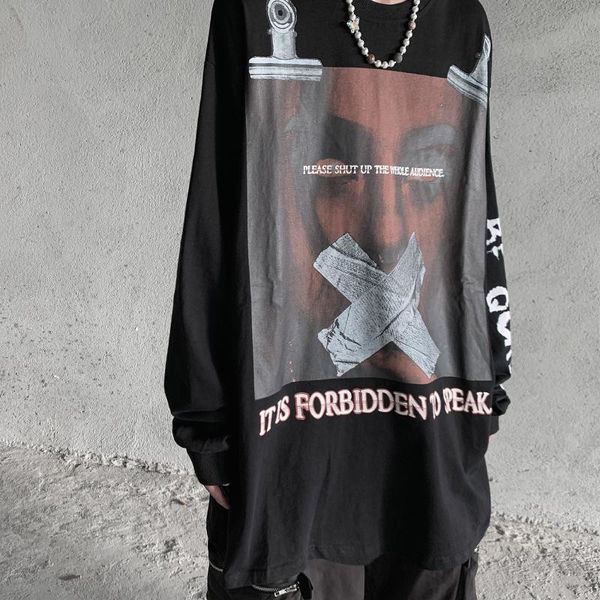 

black autumn men's tshirt long sleeve harajuku rock t shirt japanese harajuku loose streetwear hip hop high street tshirts male, White;black