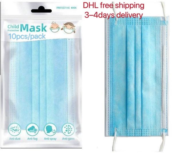 

face kids masks 10pcs/pack 3-15years designer mask fashion children 3 layers disposable mask protective kid mouth dhl 3--5days delivery