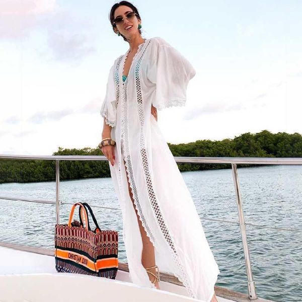 

cover-ups 2021 bikini white cotton tunic women plus size beach wear elegant long kimono cardigan sarongs swimsuit cover up q10771