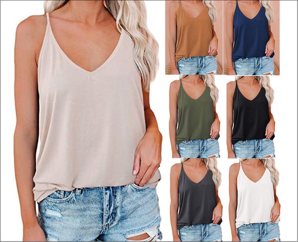 

V-neck spaghetti vest loose casual sexy sleeveless shirt, White