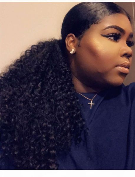 

sleek low afro kinky curly african american ponytail 1pcs clip in sleek and go virgin human hair pony tail hair extension, Black