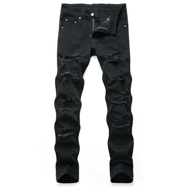 

2020 new men's slim hole straight black casual fashion long jeans, Blue