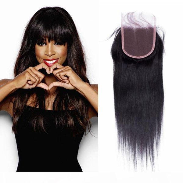 

wholesale lace closure mix texture unprocessed brazilian human hair 4"x4" 10"-16" middle 3part closure, Black;brown