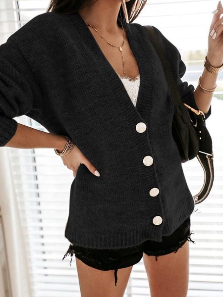 

warm soft jumper sweater women button loose v collar long sleeve knit cardigan 2020 casual chic sweaters knitted sweater1, White