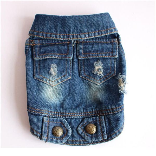 

water wash old jean small dog clothes puppy dog jacket vest cowboy pet coat double pocket clothing for small med jllacw