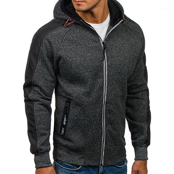 

winter men's fashion casual hoodies men zipper fleece patchwork hooded coat pocket men clothing loose sweatshirt1, Black