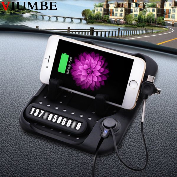 

multi-functional magnetic charge silicone sticky anti-slip mat mobile phone car navigation holder usb charger for iphone 7 8
