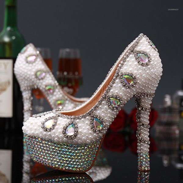 

full pearl round toe lady evening party pumps ab crystal high heels bridal wedding dress shoesshoes stiletto heel woman shoes1, Black