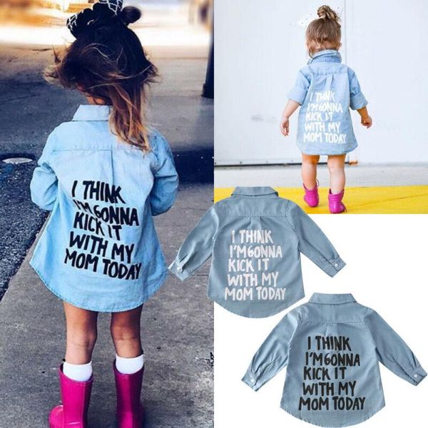 

jackets fashion toddler baby shirts coat cotton denim autumn kids children clothes letters printed t-shirt trench shirt jacket, Blue;gray