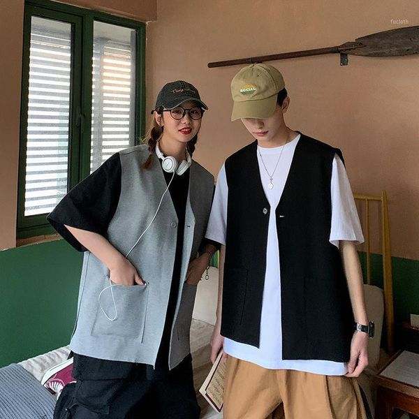 

2020 spring and summer new korean version of solid color temperament little boy wild gods waistcoat couple vest leisure1, Black;white