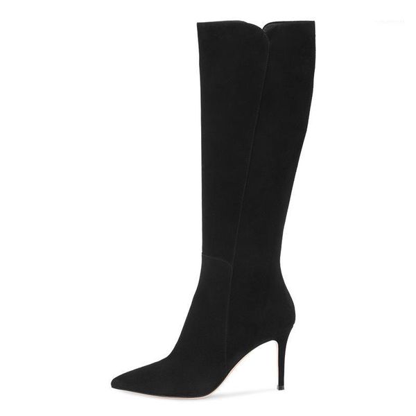 

boots stunning2021 slender heel knee-high black suede simple high pure handmade style1