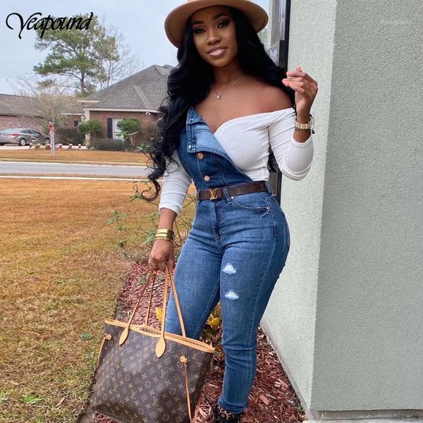 

new women slim denim overalls jeans pants ripped overalls straps jumpsuit rompers trousers solid with pocket1, Blue