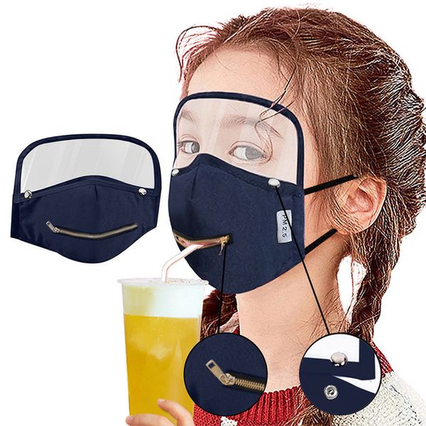 

face drinking mask with adjustable button zipper kid's designer eye shield face masks dustproof mouth cover washable face party masks