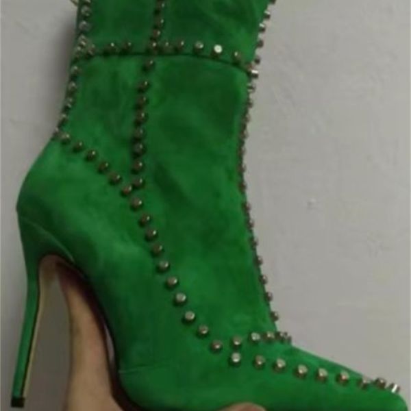 

2020 herd er female thin and toe winter fashions rivets womanly shoes high heels ankle boots 1cn0, Black