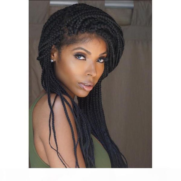 

1b# black braiding wigs for black woman synthetic lace front wigs with baby hair 150% high density braided hair
