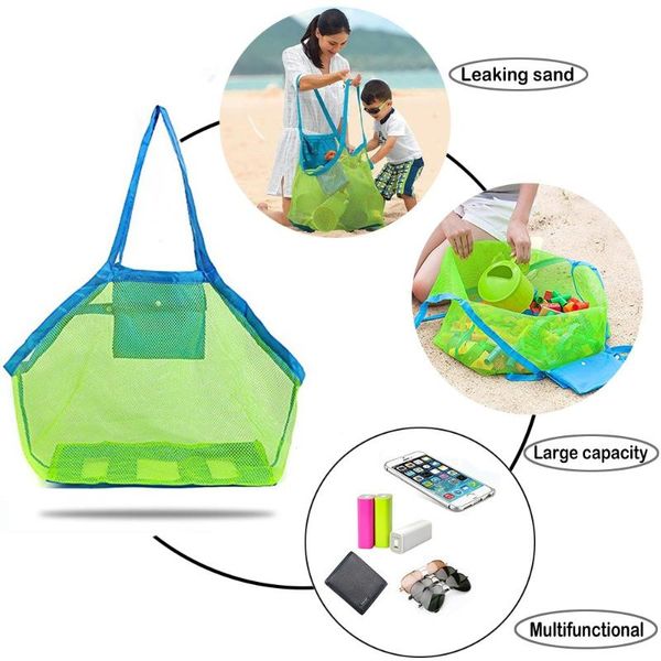 

beach mesh tote bag - large foldable sand away children beach toys organizer storage bags perfect for swim pool & kids bath