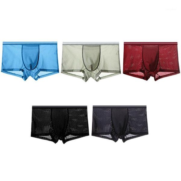

men's underwear boxer shorts mesh ice silk comfortable breathable u convex pouch male panties1, Black;white
