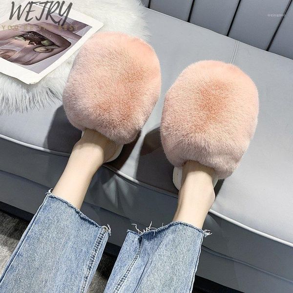 

summer women slippers faux fur slides for women fluffy slippers house female shoes woman with fur pom pon furry slides1, Black