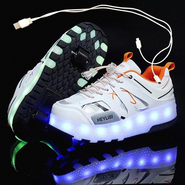 

children one two wheels luminous glowing sneakers gold pink led light roller skate shoes kids led shoes boys girls usb charging #aq5z