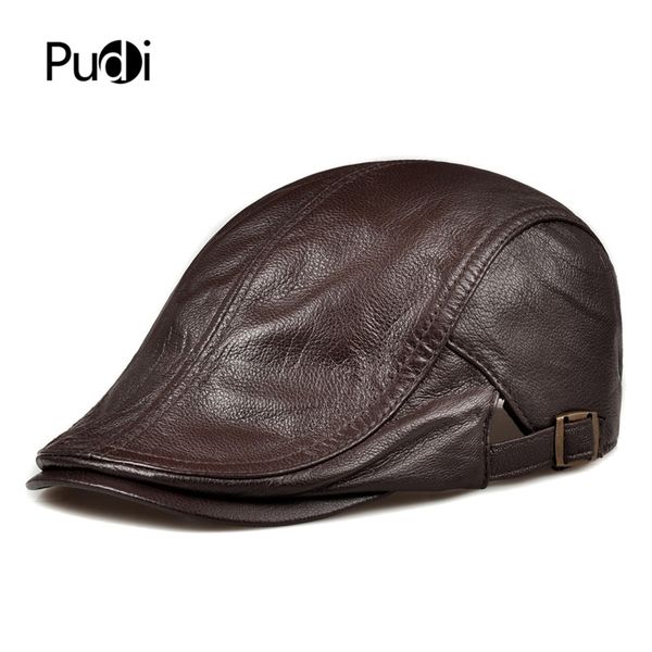 

pudi men's real leather baseball cap hat fashion new style soft leather beret belt trucker caps crocodile grain hl007 y200110, Blue;gray