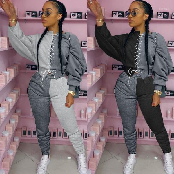 

patchwork two piece tracksuits women set sweatshirt sweatpants sweat suits women outfit sets matching sets rh8551, Gray