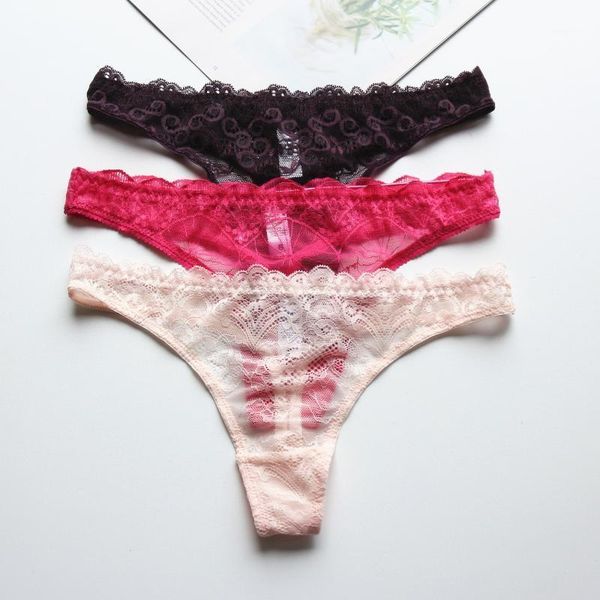 

3pcs underwear set lace women's panties set plus size lingerie panty thongs and g string tanga t-back seamless string1, Black;pink