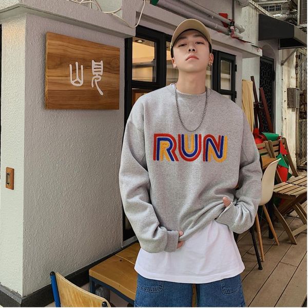 

men's hoodies & sweatshirts autumn cotton men fashion letters embroidery casual o-neck pullovers hoodie streetwear wild hip-hop loose s, Black
