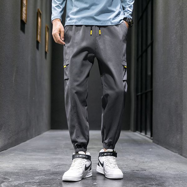 

casual new summer korean overalls sports fashion slim leggings men's pants, Black