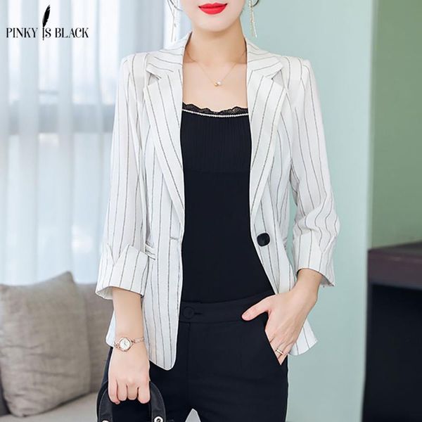 

pinkyisblack casual blazers spring striped slim fit women formal jackets office work single button notched ladies blazer coat, White;black