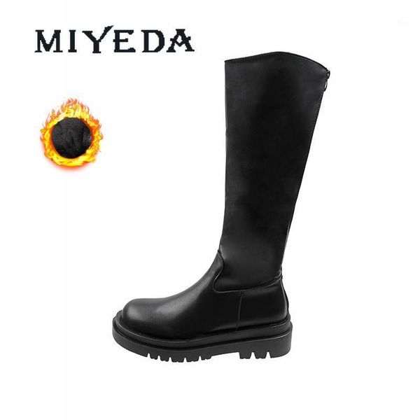 

boots miyeda zipper round toe knee-high thick bottom women grateful fashion winter shoes female plush comfort1, Black