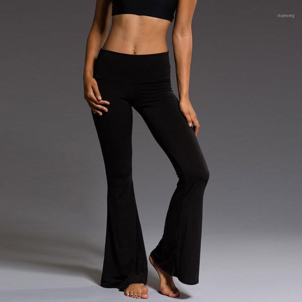 

running pants women fashion elastic waist bell-bottom long trousers skinny flare dance 2.201, Black;blue