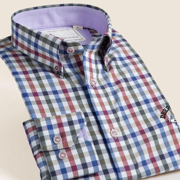 

deepocean oxford men's long sleeve shirt plaid korean slim casual shirt wash button1, White;black