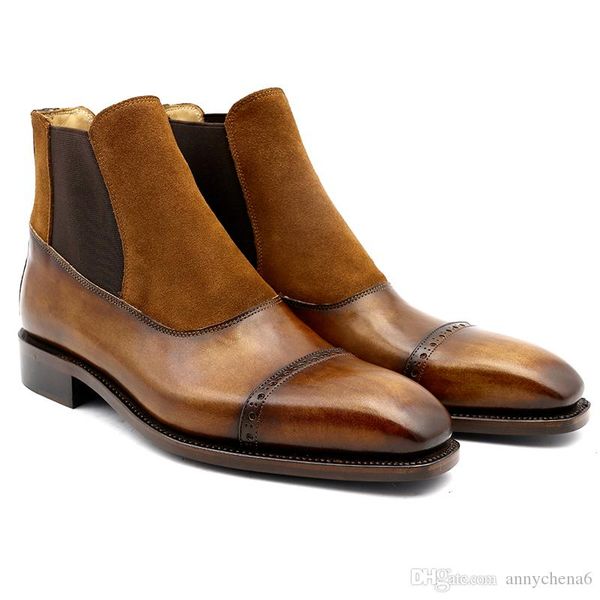 

мужчины сапоги пользовательские ручной работы патина коричневый квадрат капфи эластичный бренд лодыжки сапоги подлинной теленок кожа bt-05, Black