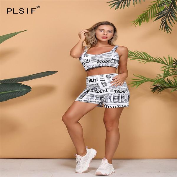 

women's tracksuits design spaper print women set summer 2 pieces tank and shorts suit female tracksuit, Gray