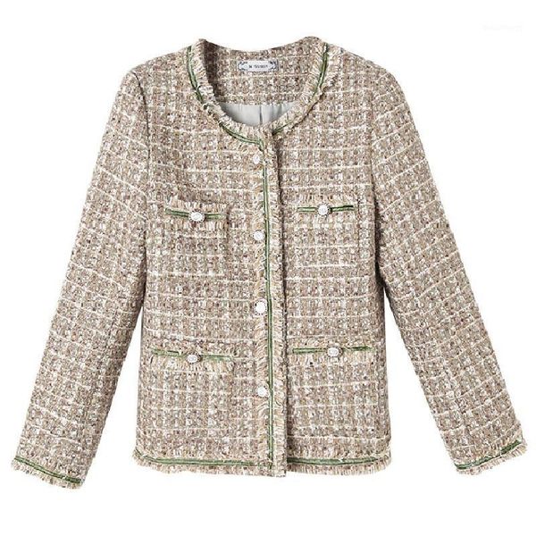 

spring autumn new 2021 french elegant fringed women tweed jacket ladies outerwear1, Black;brown