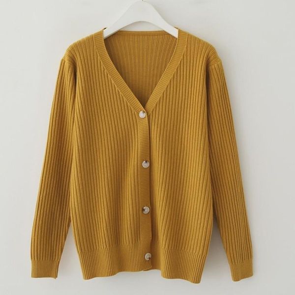 

fashion solid color women knitted cardigan coat autumn winter 2020 casual v neck long sleeve crochet sweater coat female jumper, White