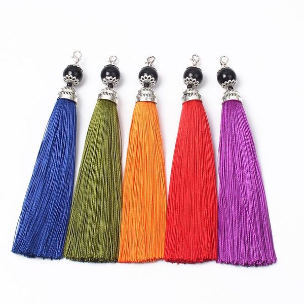 

5pcs round end caps silk tassels 7cm earrings charm polyester satin tassels for diy jewelry making lobster clasp tassel pendant h jlllvf