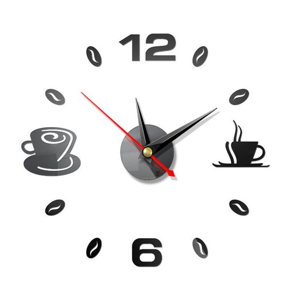 

self adhesive kitchen 3d analog home waterproof wall clock art diy mute modern mirror coffee cups decor wmtkkk