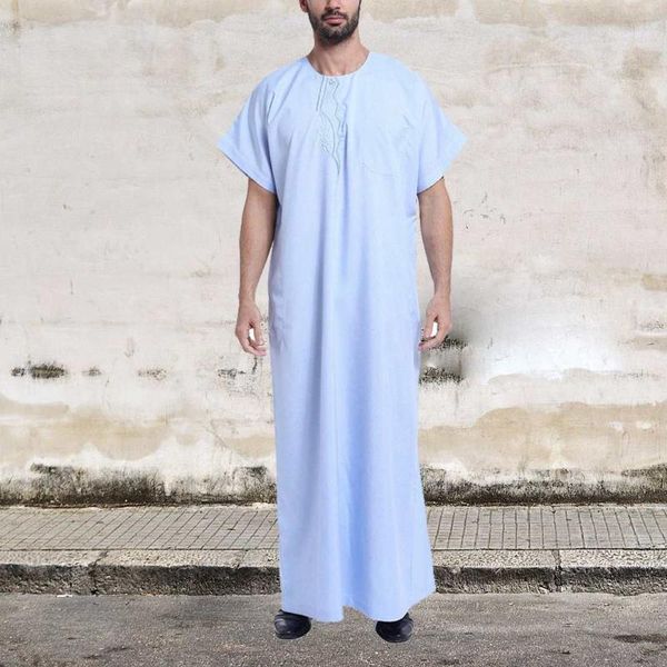 

incerun muslim kaftan men printed short sleeve vintage robes dubai saudi arabia islamic loose o neck men jubba thobe plus size1, Red