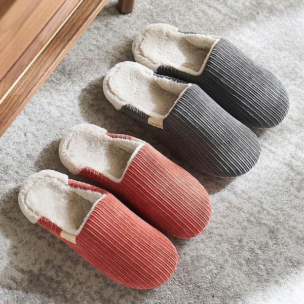 

slippers mazefeng women indoor warm plush lovers home slipper anti slip autumn winter shoes woman house floor soft slient slides, Black