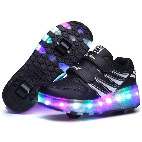 

athletic & outdoor kids led light sneakers boy girls roller skate wheel shoes for lightup boys lighting skatee, Black