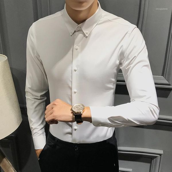 

2019 cooton summer business formal casual long sleeve slim fit shirt for men white shirt luxury1, White;black