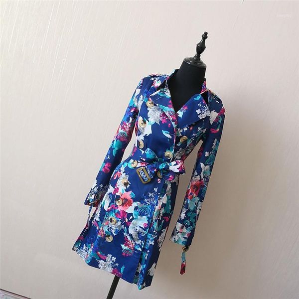 

распродажа] низкая цена женщины среднего длинного повседневного траншеи femme coats winter blue цветы напечатанные отворотки с длинным рука, Tan;black