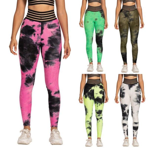 

women yoga jumpsuit stitching tie-dye jacquard bubble pants ink slim hips sling yoga pants fitness gym running leggings @401, White;red